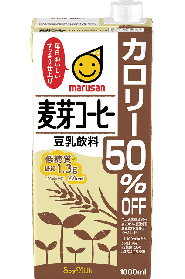 マルサン 豆乳飲料 麦芽コーヒー カロリー50％オフ 1L 紙パック 6本×2ケース（12本）