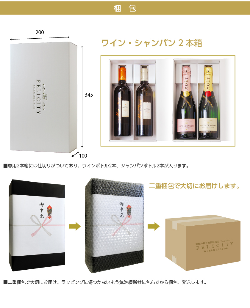 公式の ワイン・シャンパン2本箱 包装紙 のし掛け <br>お中元 お歳暮 各種お祝い用 通販